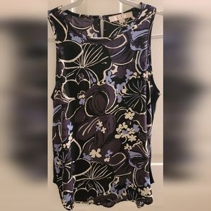 LOFT Black White and Blue Flower Blouse Size Small. Layers in front.